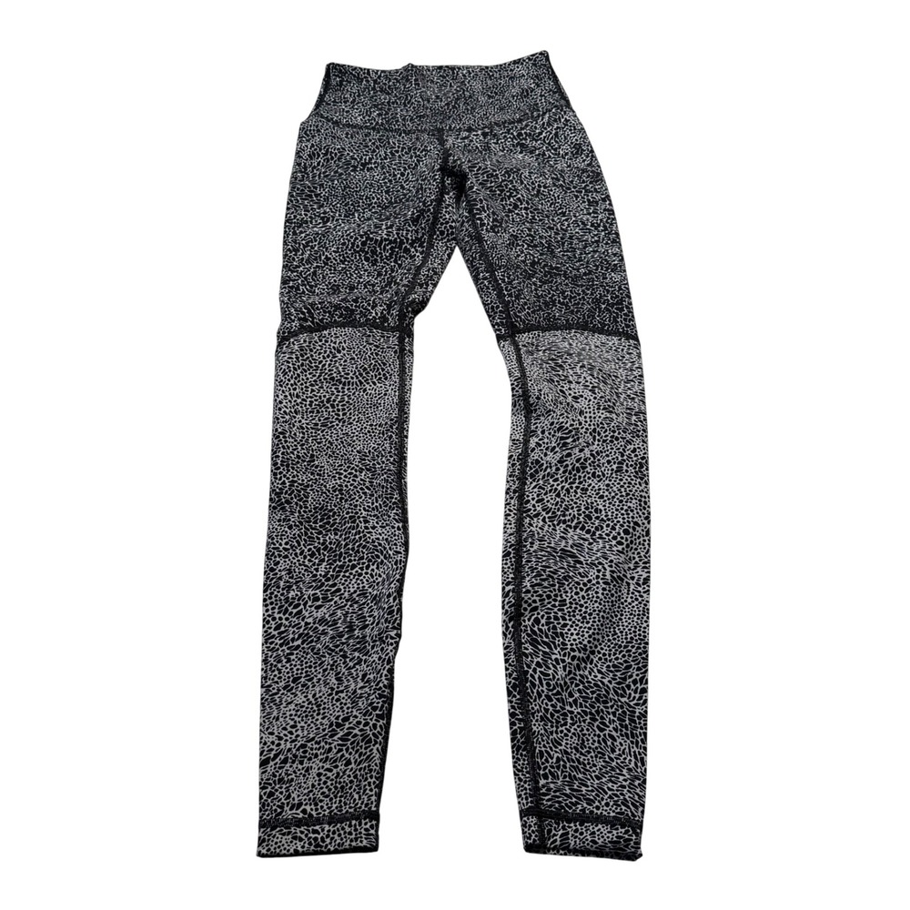 LULULEMON Leggings Black White Animal‎ Print High Rise Women's Size 4 Yoga Gym